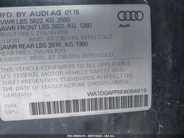 WA1DGAFP6FA094616 Audi Q5 3.0t Premium Plus