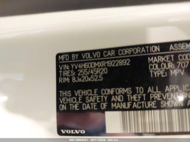 YV4H60DMXR1922892 Volvo Xc60 Recharge Plug-in Hybrid T8 Ultimate Dark Theme
