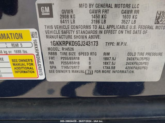 1GKKRPKD5GJ243173 GMC Acadia Sle-2