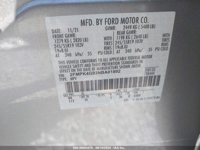 Ford EDGE SE 2022 2FMPK4G93NBA01892 Image 9