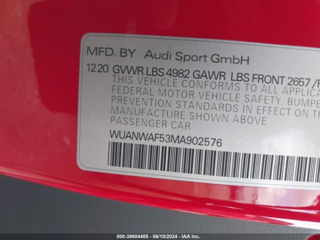 WUANWAF53MA902576 Audi Rs 5 Tfsi Quattro Tiptronic