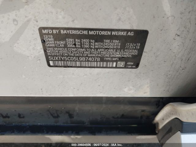 5UXTY5C05L9B74078 BMW X3 Xdrive30i