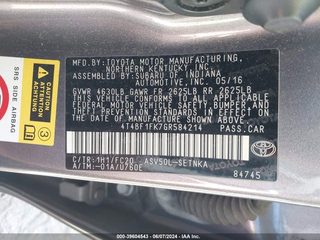Toyota CAMRY LE 2016 4T4BF1FK7GR584214 Image 9