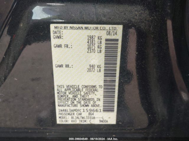 1N4BL3AP0FC159661 Nissan Altima 3.5 Sl