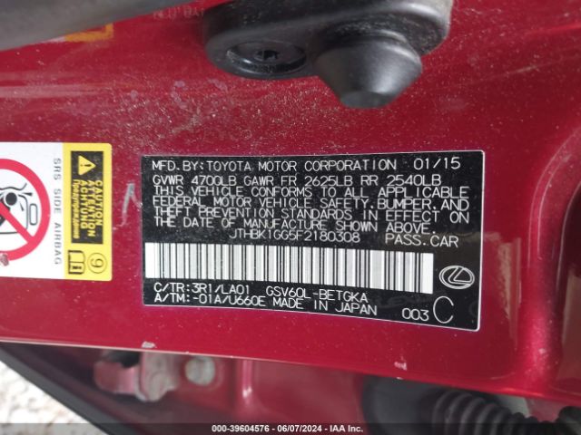 JTHBK1GG5F2180308 Lexus ES 350