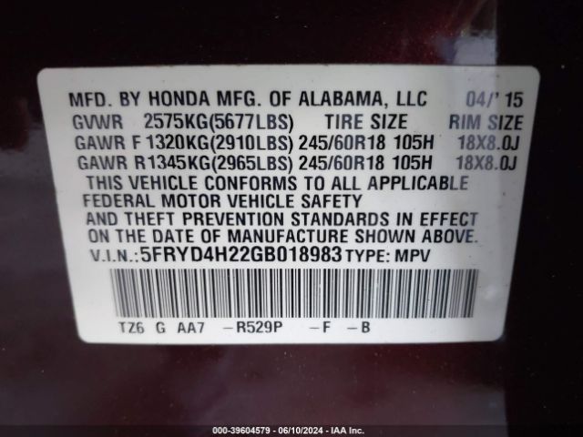 5FRYD4H22GB018983 Acura Mdx Acurawatch Plus Package