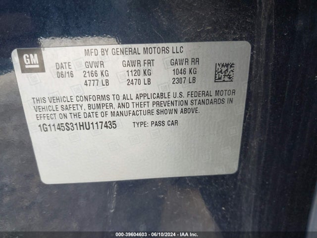 Chevrolet IMPALA 2LZ 2017 1G1145S31HU117435 Image 9