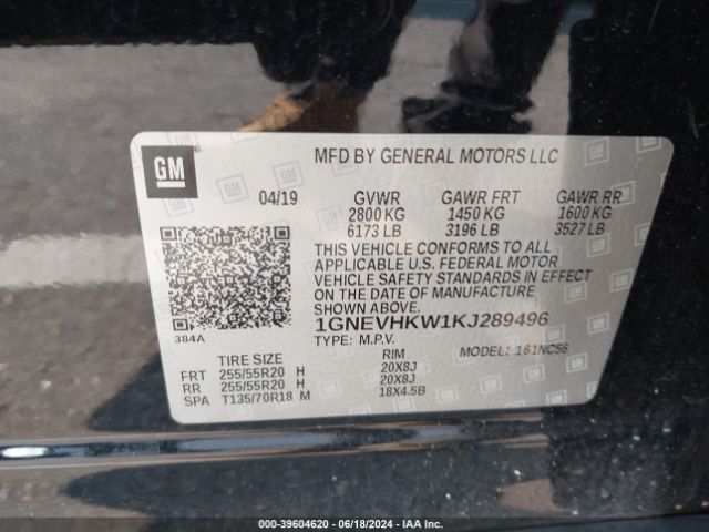 1GNEVHKW1KJ289496 Chevrolet Traverse 3lt