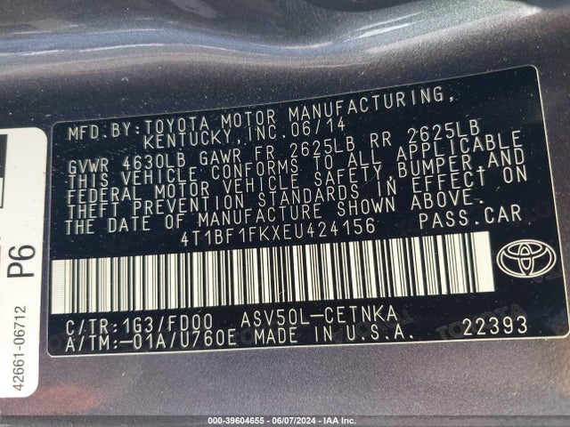 Toyota CAMRY LE 2014 4T1BF1FKXEU424156 Image 9