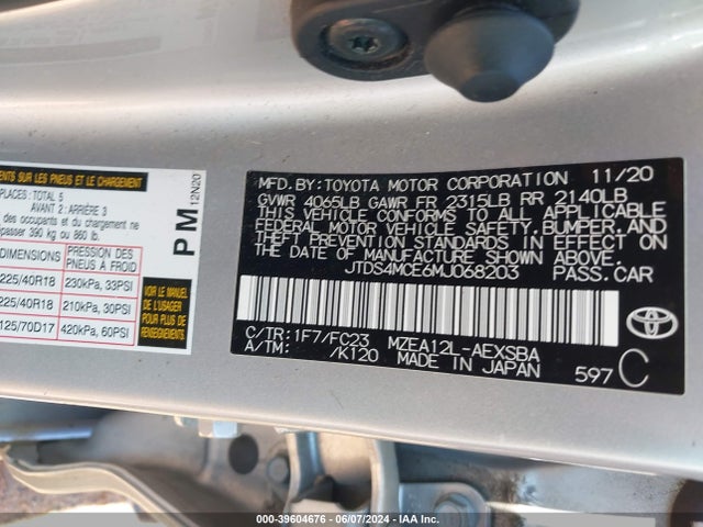 Toyota COROLLA SE 2021 JTDS4MCE6MJ068203 Image 9