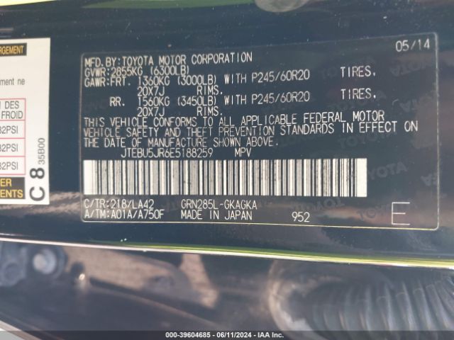 JTEBU5JR6E5188259 Toyota 4runner Limited