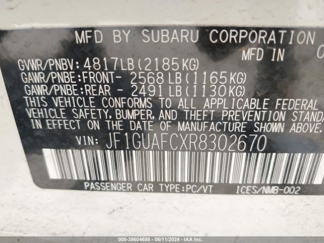 JF1GUAFCXR8302670 Subaru Impreza Sport 5-door