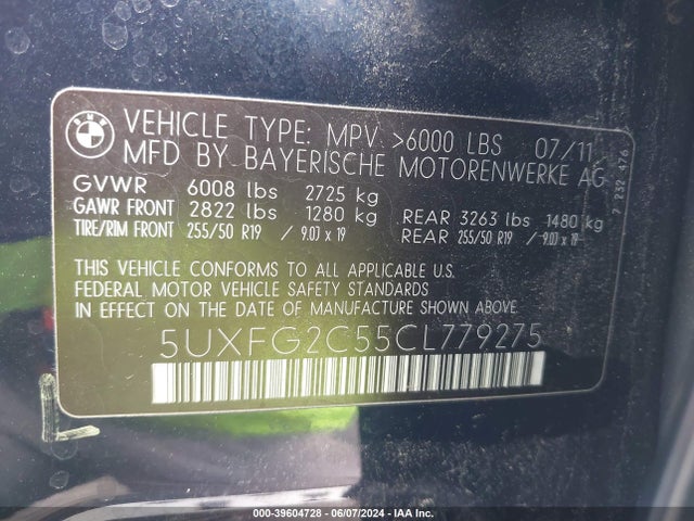 Продажа на аукционе авто 2012 Bmw X6 Xdrive35i, vin: 5UXFG2C55CL779275, номер лота: 39604728