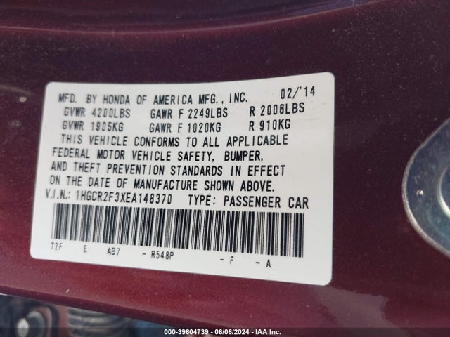 Honda k24w1 2014 1HGCR2F3XEA148370 Image 25