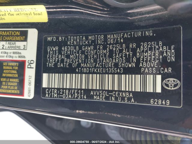 4T1BD1FKXEU135543 Toyota Camry Hybrid Le
