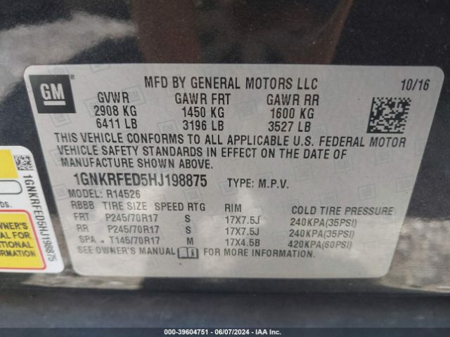 1GNKRFED5HJ198875 Chevrolet Traverse Ls