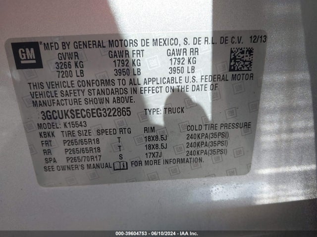 Chevrolet Silverado 1500 1lz 2014 3GCUKSEC6EG322865 Image 9