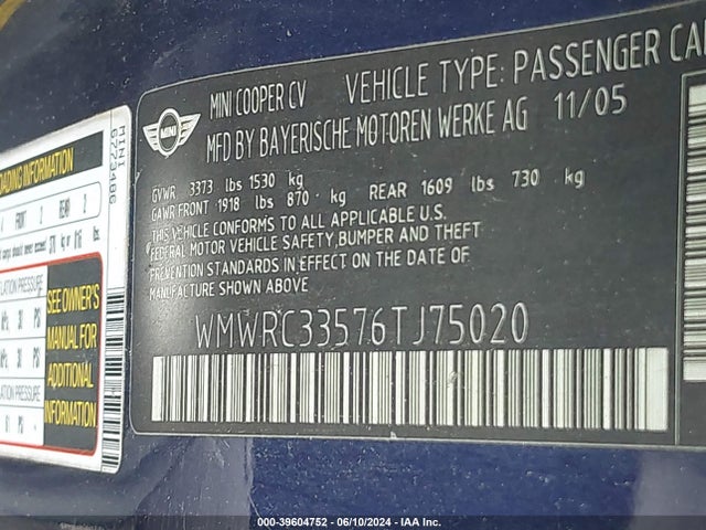 2006 MINI COOPER WMWRC33576TJ75020 Photo 8