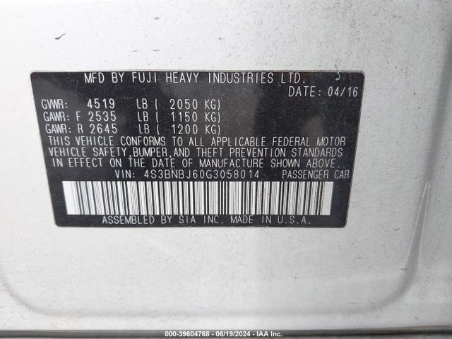 Subaru Legacy 2.5i Limited 2016 4S3BNBJ60G3058014 Image 9