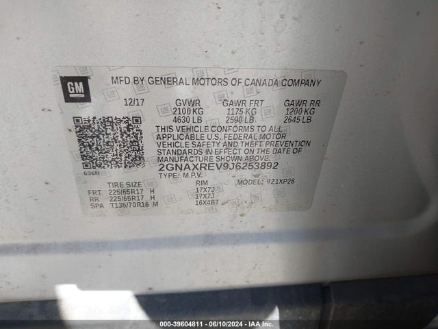 Chevrolet EQUINOX LS 2018 2GNAXREV9J6253892 Image 9