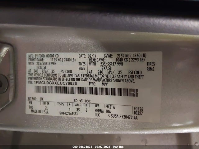 Ford ESCAPE SE 2014 1FMCU9GXXEUC76836 Image 9
