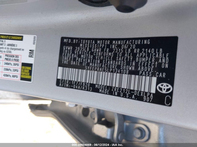 Toyota COROLLA LE 2020 5YFEPRAE5LP134108 Image 9