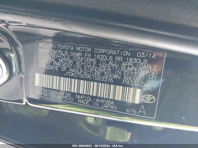 Toyota Prius C Two 2014 JTDKDTB39E1563376 Image 9