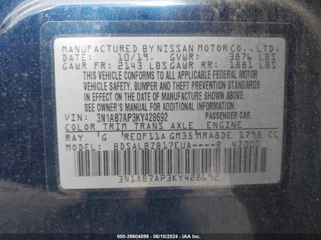 3N1AB7AP3KY428692 Nissan SENTRA S