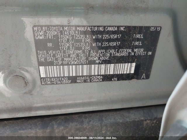 Toyota Rav4 Xle 2019 2T3P1RFV3KW057651 Image 9
