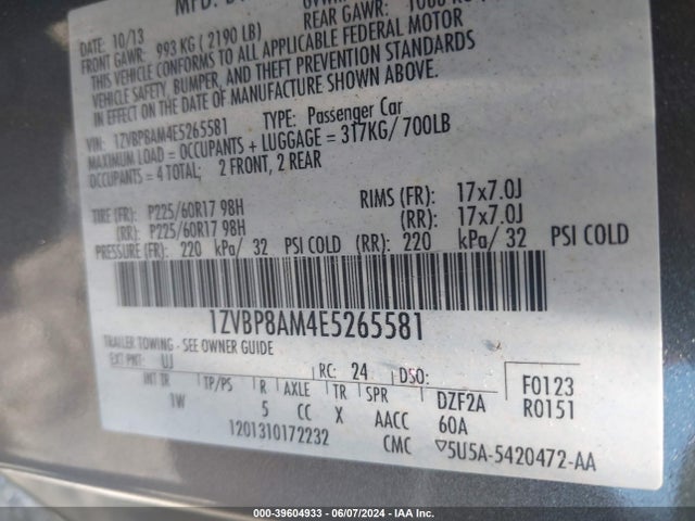 Ford Mustang V6 2014 1ZVBP8AM4E5265581 Image 9