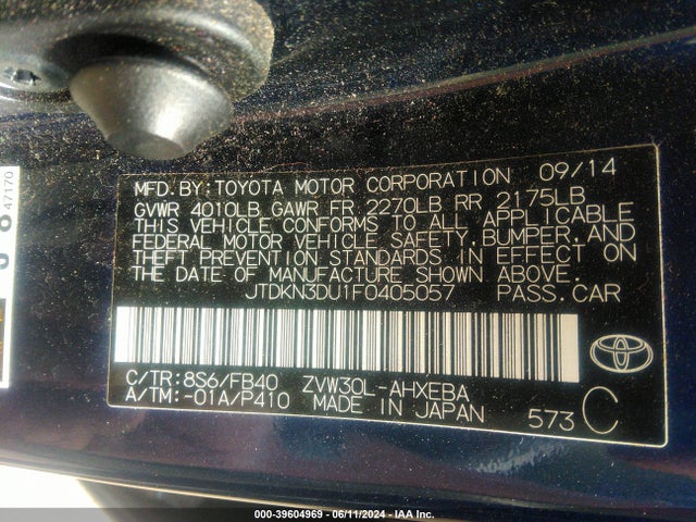 Toyota Prius Two 2015 JTDKN3DU1F0405057 Image 9
