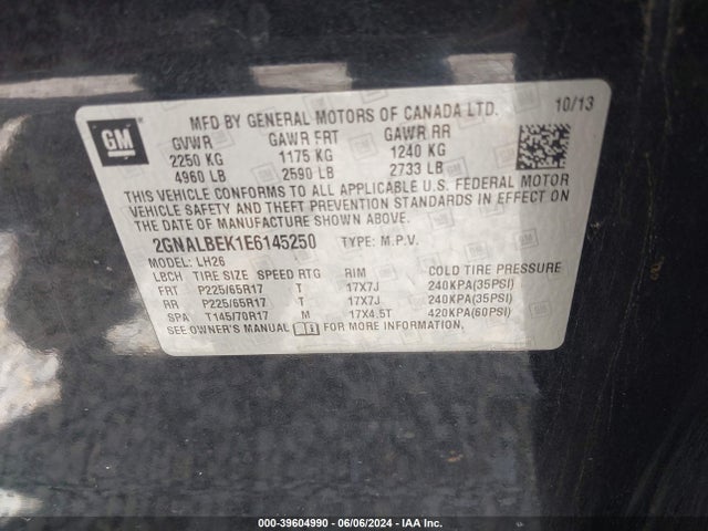 Chevrolet EQUINOX 1LT 2014 2GNALBEK1E6145250 Image 9