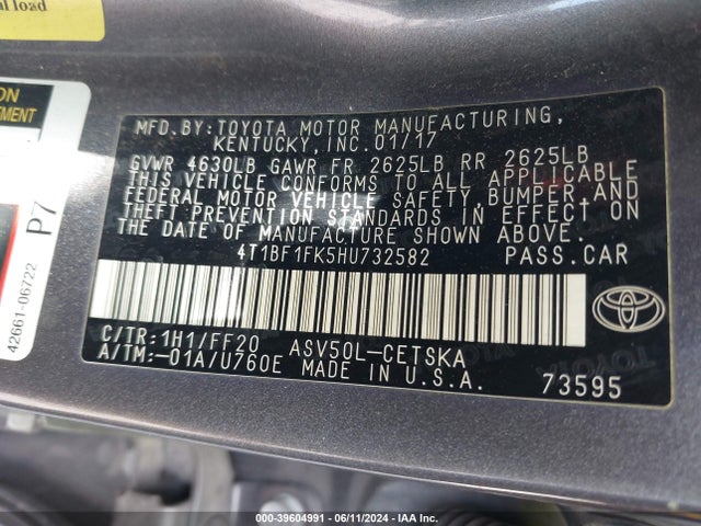 Toyota CAMRY SE 2017 4T1BF1FK5HU732582 Image 9