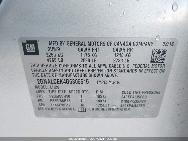 Chevrolet EQUINOX LT 2016 2GNALCEK4G6305615 Image 9