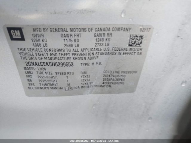 2GNALCEK0H6299653 Chevrolet EQUINOX LT