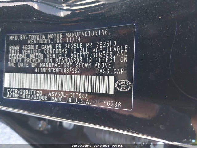 Toyota CAMRY SE 2015 4T1BF1FK9FU887262 Image 9