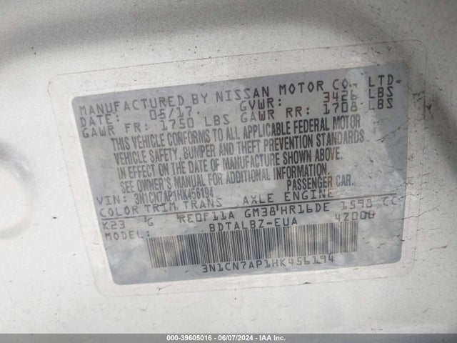 Nissan Versa 1.6 Sv 2017 3N1CN7AP1HK456194 Image 9