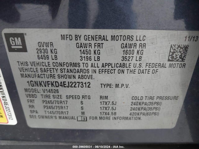 Chevrolet Traverse Ls 2014 1GNKVFKD4EJ227312 Image 9