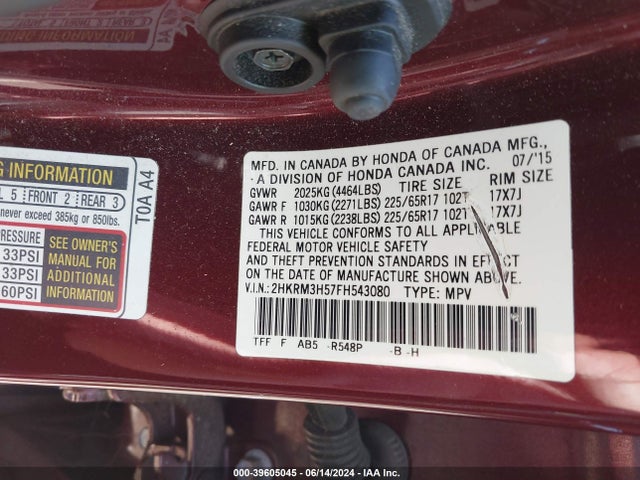Honda CR-V EX 2015 2HKRM3H57FH543080 Image 9