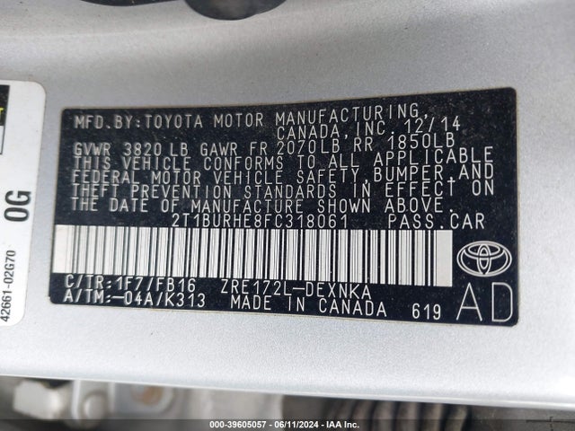 Toyota COROLLA LE 2015 2T1BURHE8FC318061 Image 9
