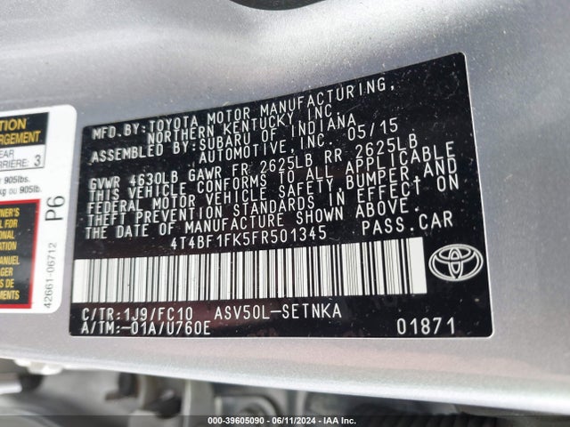 Toyota CAMRY LE 2015 4T4BF1FK5FR501345 Image 9