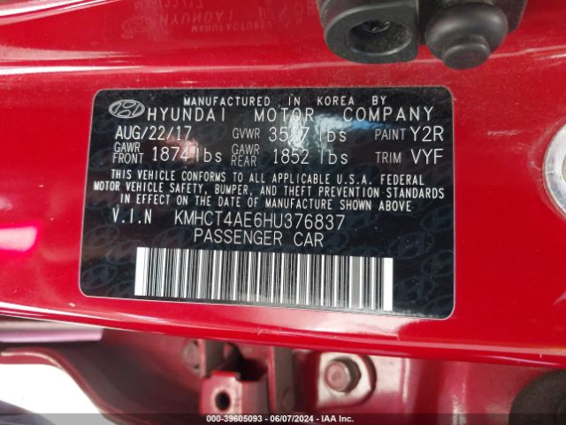 KMHCT4AE6HU376837 Hyundai ACCENT SE
