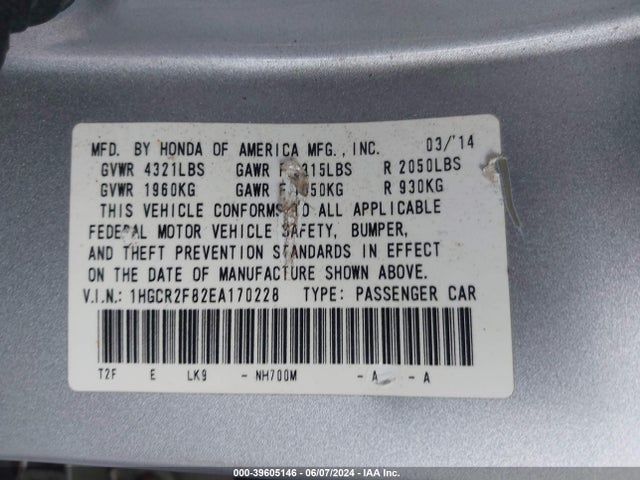 Honda Accord Ex-l 2014 1HGCR2F82EA170228 Image 9