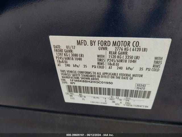 Ford Explorer 2017 1FM5K8BH2HGC01950 Image 9