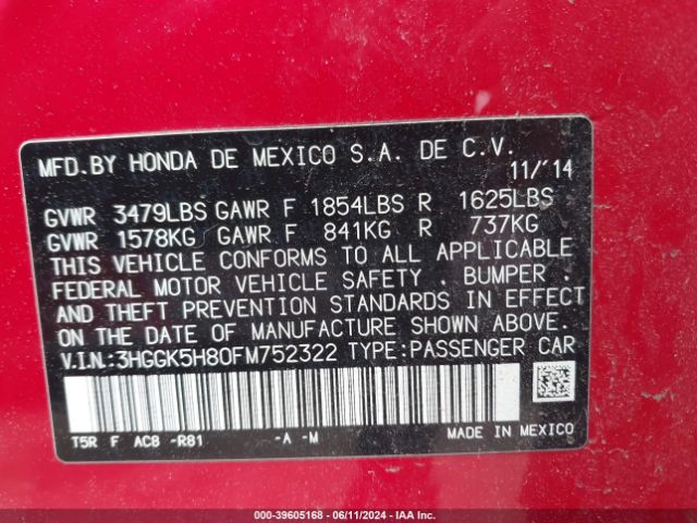 3HGGK5H80FM752322 Honda Fit Ex/ex-l