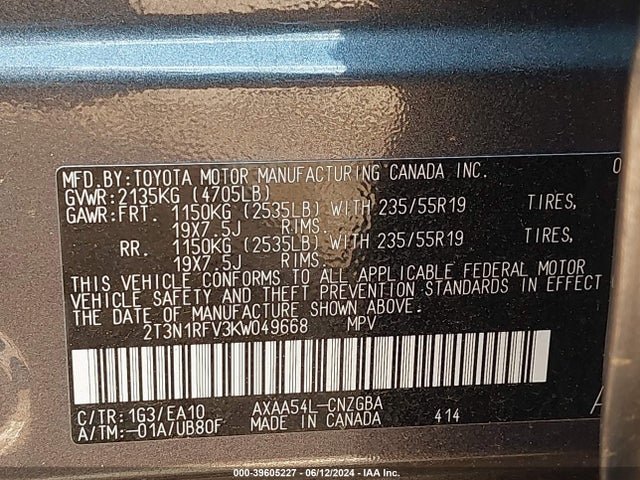 Toyota Rav4 Limited 2019 2T3N1RFV3KW049668 Image 9
