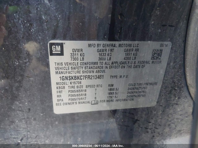 Chevrolet Tahoe Lt 2015 1GNSKBKC7FR213481 Image 9