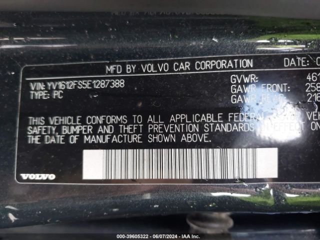 YV1612FS5E1287388 Volvo S60 T5/t5 Platinum/t5 Premier/t5 Premier Plus