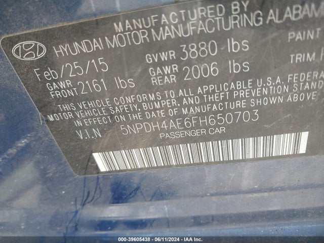 Hyundai ELANTRA SE 2015 5NPDH4AE6FH650703 Image 9
