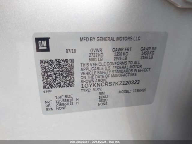 1GYKNCRS7KZ120323 Cadillac XT5 LUXURY